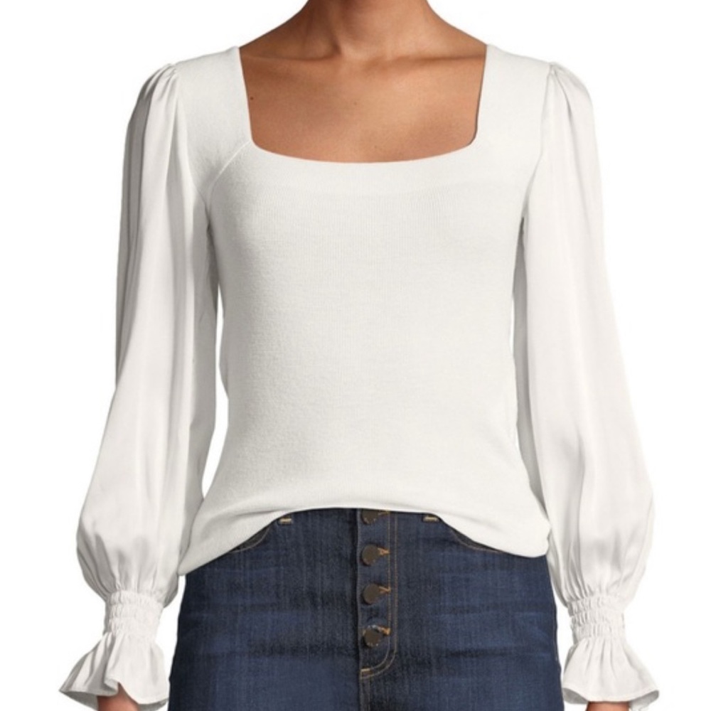 NWOT Rebecca Taylor merino wool and charmeuse silk square neck sweater size S